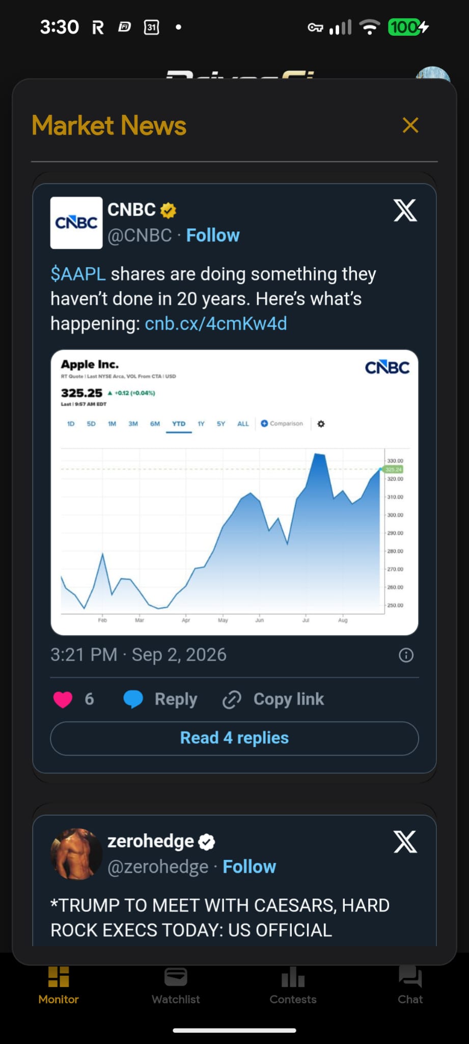Full DrivesFi market news screen
